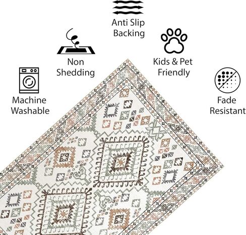 Green Decore Vernal Machine Washable Non Slip Area Runner Rug High Traffic Non-Shedding Rugs for Kitchen Floor, Hallway, Laundry Room Runners Yonker Design 2.6 X 8 Feet Orange/Blue/Cream in Saudi Arabia