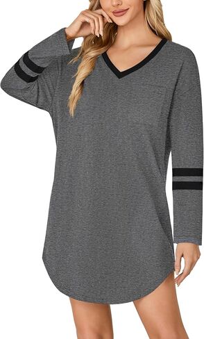 KIFOVEN Women's Cotton Nightgown V Neck Long Sleeve Sleepshirt Casual Nightshirt Nightdress Sleepwear in Saudi Arabia