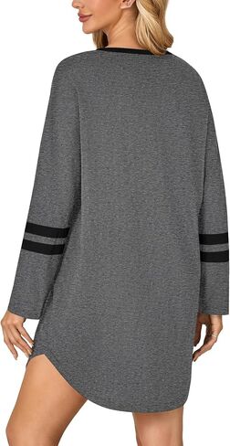 KIFOVEN Women's Cotton Nightgown V Neck Long Sleeve Sleepshirt Casual Nightshirt Nightdress Sleepwear in Saudi Arabia
