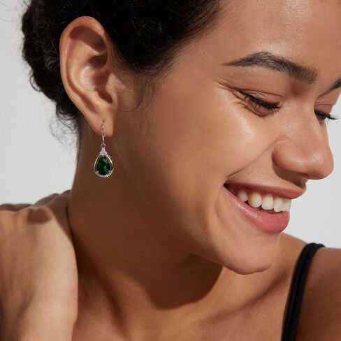 18K White Gold Plated Sterling Silver Teardrop Cubic Zirconia Drop Dangle Earrings for Women Pear Cut CZ Diamond Dangle Earrings Hypoallergenic Jewelry (Pink) in Kuwait