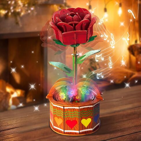 3D Puzzle for Adults, 3D Wooden Puzzles with Music Lights Rotation, Lifelike Rose Flower in Saudi Arabia