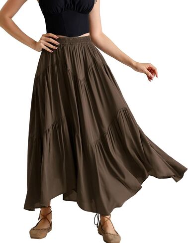 تنورة Scarlet Darkness ماكسي للنساء ذات خصر عالٍ وكشكشة وتنانير طويلة من عصر النهضة مع جيوب in Kuwait