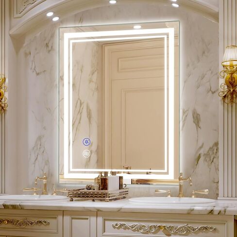 SaniteModar LED Bathroom Mirror, 55 x 36 inch Bthroom Led Mirror with Lights, Dimmable 3 Color, Anti Fog Wall Mounted Vanity Mirror with Touch Horizontal/Vertical… in Saudi Arabia