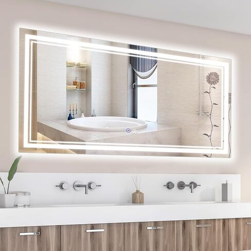 SaniteModar LED Bathroom Mirror, 55 x 36 inch Bthroom Led Mirror with Lights, Dimmable 3 Color, Anti Fog Wall Mounted Vanity Mirror with Touch Horizontal/Vertical… in Saudi Arabia