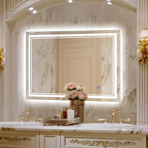 SaniteModar LED Bathroom Mirror, 55 x 36 inch Bthroom Led Mirror with Lights, Dimmable 3 Color, Anti Fog Wall Mounted Vanity Mirror with Touch Horizontal/Vertical… in Saudi Arabia