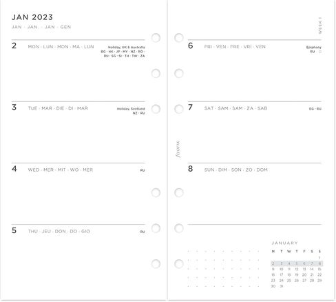 Filofax Calendar Diary Refill, Personal/Compact Size, Week-to-View, Minimal Diary Pack, White Paper, Multilingual: Five Languages, 2024 (C68490-24) in Saudi Arabia