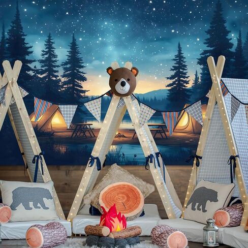 7X5FT Forest Scene Camping Backdrop, Photography Background for Children & Adults, Birthday Party Banner Decorations, Campfire Tent Photo Shoot Backdrop (Polyester) in Saudi Arabia