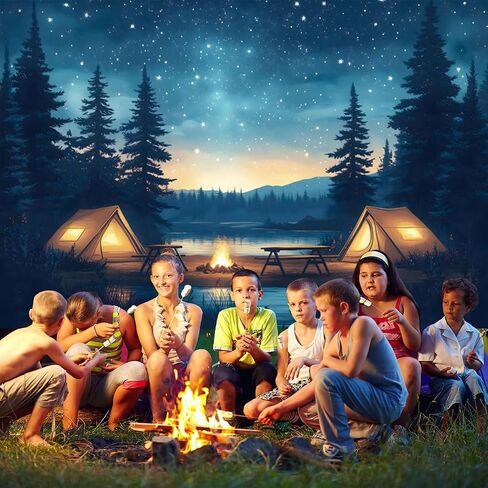 7X5FT Forest Scene Camping Backdrop, Photography Background for Children & Adults, Birthday Party Banner Decorations, Campfire Tent Photo Shoot Backdrop (Polyester) in Saudi Arabia