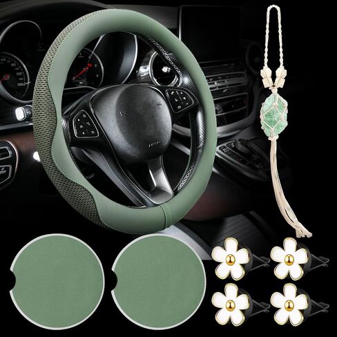 BBTO Purple Car Accessory Set Steering Wheel Cover, Ceramic Coasters, Daisy Flower Air Vent Clip Car Air Freshener, Crystal Car Hanging Ornament in Saudi Arabia