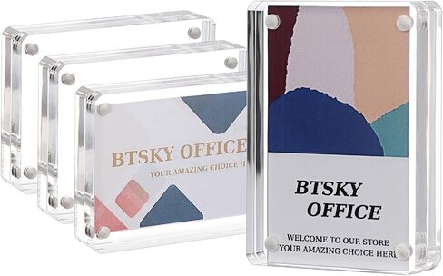 BTSKY 2 Set Clear Acrylic Business Card Display Stand Fits 2.5x3.5 Inches Cards, Magnetic Card Easel Holders Case Durable Name Card Display Rack for Desk Mini Acrylic Picture Frames for Home & Office in Saudi Arabia