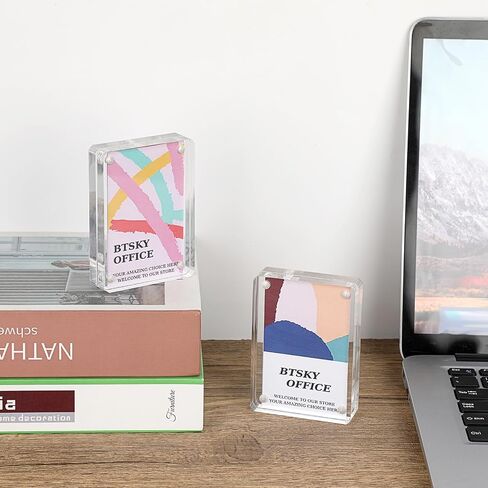BTSKY 2 Set Clear Acrylic Business Card Display Stand Fits 2.5x3.5 Inches Cards, Magnetic Card Easel Holders Case Durable Name Card Display Rack for Desk Mini Acrylic Picture Frames for Home & Office in Saudi Arabia