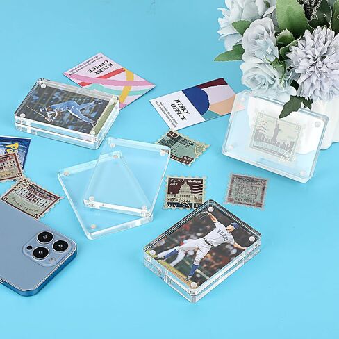 BTSKY 2 Set Clear Acrylic Business Card Display Stand Fits 2.5x3.5 Inches Cards, Magnetic Card Easel Holders Case Durable Name Card Display Rack for Desk Mini Acrylic Picture Frames for Home & Office in Saudi Arabia