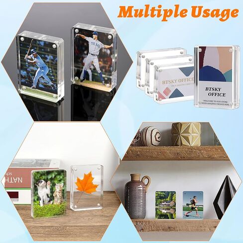 BTSKY 2 Set Clear Acrylic Business Card Display Stand Fits 2.5x3.5 Inches Cards, Magnetic Card Easel Holders Case Durable Name Card Display Rack for Desk Mini Acrylic Picture Frames for Home & Office in Saudi Arabia