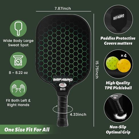 Pickleball Paddles Set of 2 | USAPA Applied Fiber Glass Pickleball Paddles with 4 Pickle Balls, 2 Paddle Covers, 2 Grip Tapes & Carry Bag | Pickle Ball Rackets for Men, Women, Beg & Experts in Saudi Arabia