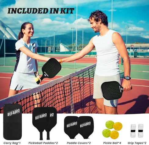 Pickleball Paddles Set of 2 | USAPA Applied Fiber Glass Pickleball Paddles with 4 Pickle Balls, 2 Paddle Covers, 2 Grip Tapes & Carry Bag | Pickle Ball Rackets for Men, Women, Beg & Experts in Saudi Arabia