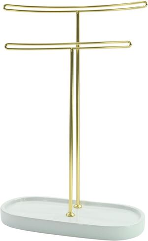 Jewelry Organizer - Jewelry Stand - Holder for Your Earring, Necklace, Bracelet and Headband Storage - Jewelry Organizer Tree Stand - Display Tower Organizer for Jewelry (White with Print + Black) in Saudi Arabia
