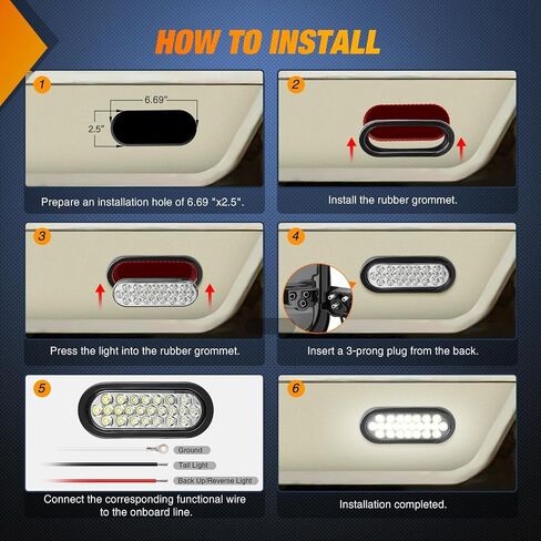 Nilight 5" X 3" Rectangular Trailer Tail Light 2 PCS Amber 24 LED Turn Signal Light w/Flush Mount Grommets Plugs IP67 Waterproof for 12V Truck ATV UTV Trailer Bus RV Camper in Saudi Arabia