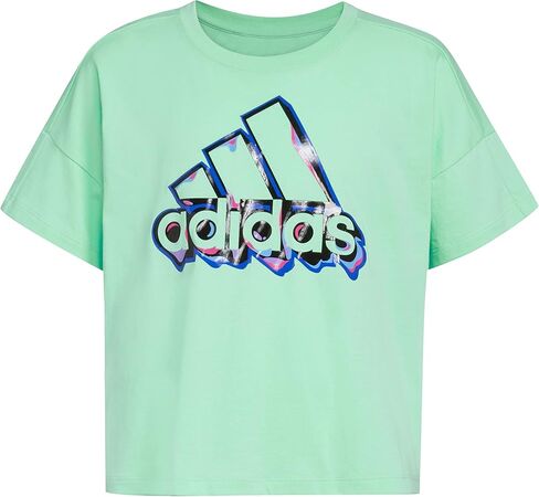 adidas Girls' Little Short Sleeve Loose Boxy Tee, White with Multicolors, Large in Saudi Arabia