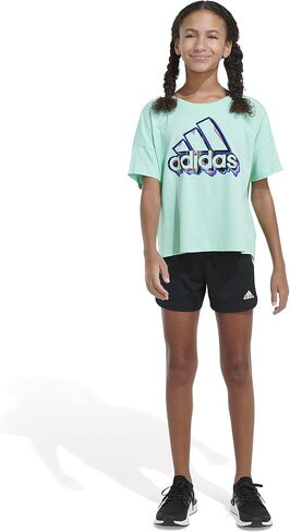 adidas Girls' Little Short Sleeve Loose Boxy Tee, White with Multicolors, Large in Saudi Arabia