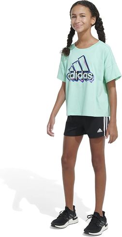 adidas Girls' Little Short Sleeve Loose Boxy Tee, White with Multicolors, Large in Saudi Arabia