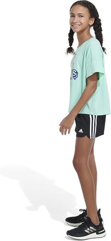 adidas Girls' Little Short Sleeve Loose Boxy Tee, White with Multicolors, Large in Saudi Arabia