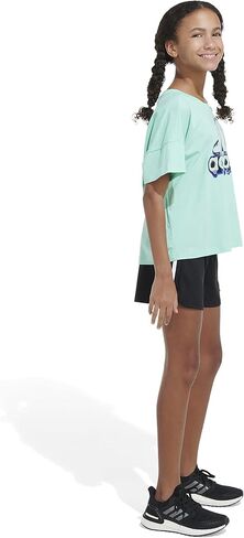 adidas Girls' Little Short Sleeve Loose Boxy Tee, White with Multicolors, Large in Saudi Arabia