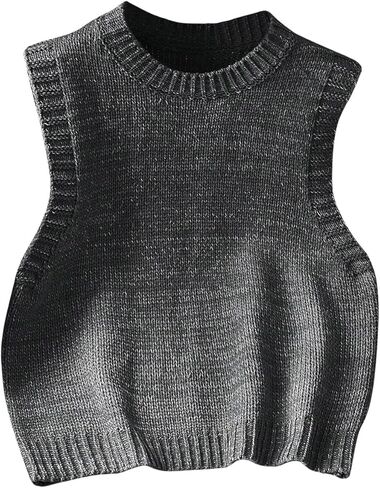 SweatyRocks Women's Crew Neck Knit Crop Top Sweater Vest Sleeveless Knitted Sweaters in Saudi Arabia