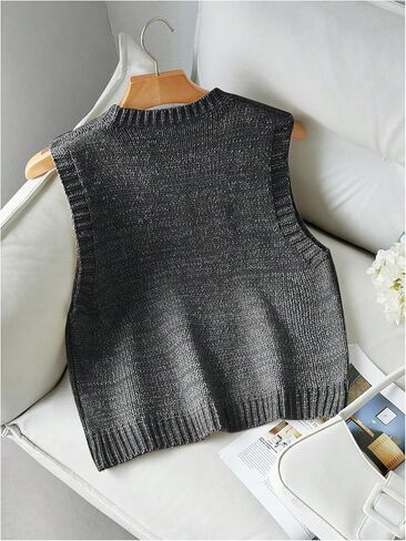 SweatyRocks Women's Crew Neck Knit Crop Top Sweater Vest Sleeveless Knitted Sweaters in Saudi Arabia