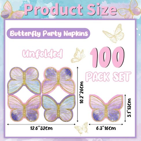 100Pcs Butterfly Napkins, 13 x 13 Inches Purple Napkins, Spring Flower Party Napkins, Butterfly Table Decorations Floral Napkins for Wedding Floral Spring Butterfly Birthday Decorations in Kuwait