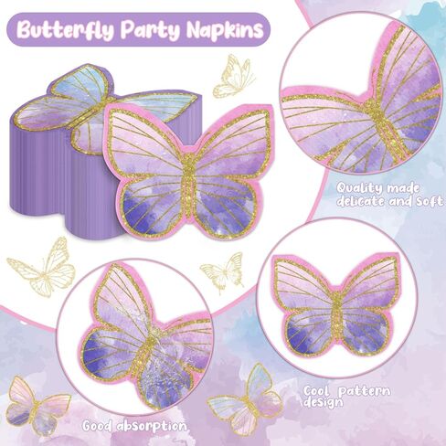 100Pcs Butterfly Napkins, 13 x 13 Inches Purple Napkins, Spring Flower Party Napkins, Butterfly Table Decorations Floral Napkins for Wedding Floral Spring Butterfly Birthday Decorations in Kuwait