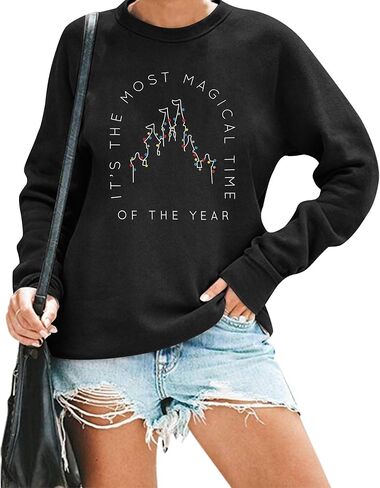 VILOVE Merry Christmas Sweatshirt Women Magical Christmas Shirt Christmas Lights Pullover Xmas Long Sleeve Tshirt in Kuwait