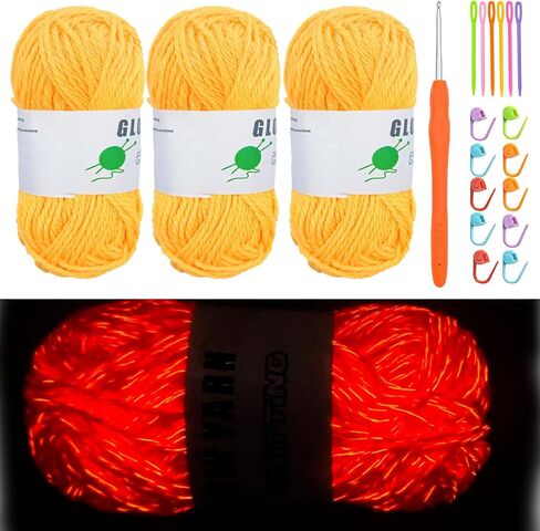 Halloween Yarn,Glow in the Dark Yarn for Crochet,Halloween-Specific Glow Yarn,Crafts Yarnfor Halloween Pumpkin Animals Candy Bag Case Halloween Crafts,Best Knitting Gifts for Halloween Decor. (Orange) in Kuwait