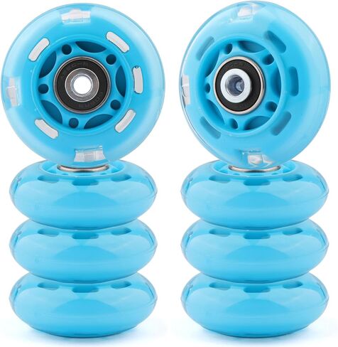 عجلات تزلج مضمنة تضيء 85A عجلات بديلة للاستخدام الداخلي والخارجي مع محامل ABEC-7 للأطفال والبالغين من الشباب، عبوة من 8 قطع (أسود، 76 مم) in Kuwait