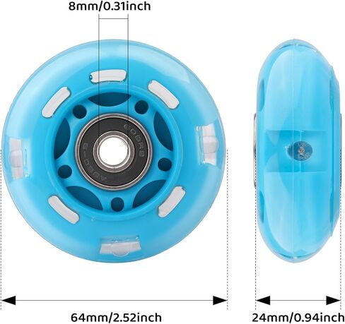 عجلات تزلج مضمنة تضيء 85A عجلات بديلة للاستخدام الداخلي والخارجي مع محامل ABEC-7 للأطفال والبالغين من الشباب، عبوة من 8 قطع (أسود، 76 مم) in Kuwait