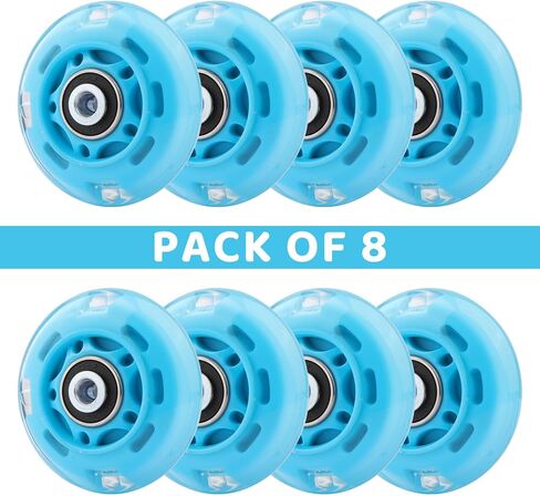 عجلات تزلج مضمنة تضيء 85A عجلات بديلة للاستخدام الداخلي والخارجي مع محامل ABEC-7 للأطفال والبالغين من الشباب، عبوة من 8 قطع (أسود، 76 مم) in Kuwait