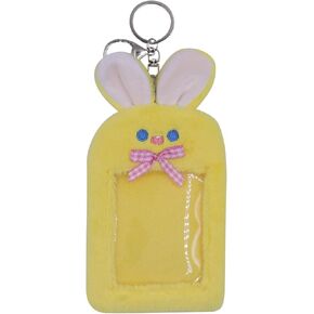 Women Plush Kpop Photocard Holder with Keychain, Cute Cartoon Bear Rabbit Cat ID Bank Card Bus Protective Case Photo Sleeves Protector