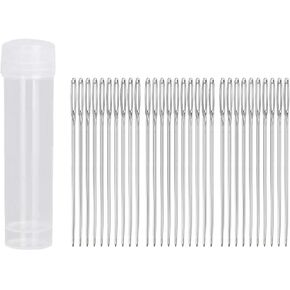 Couple Embroidery Art Sewing Needles Premium Stainless Steel Large Eye Sewing Needles 30 Pieces #24 with Modern Transparent Needle Box Perfect for Embroidery Hand Sewing and Crafts