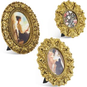 Thyle 3 Pcs Small Vintage Picture Frames Victorian Decor Gold Vintage Frame Wall Hanging Antique Photo Frames Tabletop Ornate Gold Frames for Gallery Victorian Art Wall Decor, 3 Styles
