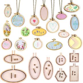 8PCS Small Ring Embroidery Hoop Wooden Mini Cross Stitch Hoop Mini Round Oval Wood Hoops for Frame Craft and Hanging DIY Embroidery Necklace Pendant Jewelry Keychain Crafts
