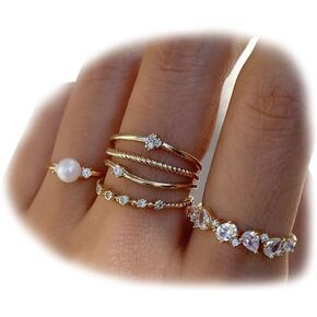 KISS WIFE Gold Stackable Moon Star Knuckle Rings Set for Women, Boho Dainty Lightweight Stacking Rings, Vintage Midi Rings Pack, Trendy Jewelry
