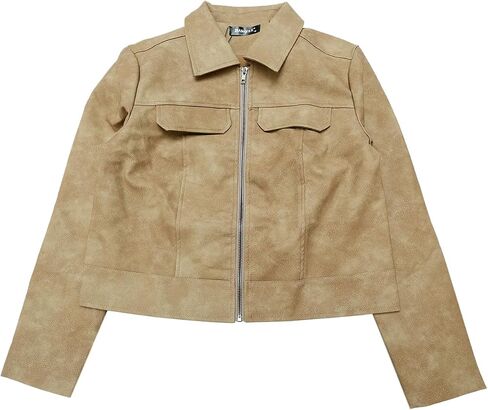 Allegra K Faux Leather Jackets for Women's Zip Up Vintage Distressed 2024 Fall Short PU Moto Biker Jacket in Saudi Arabia