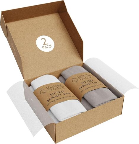 Bassinet Sheet for Bassinet Mattress - 100% Organic Jersey Knit Cotton - Snuggly Soft & Cozy Crib Sheets Fitted for Oval Rectangle & KoolaBaby Bedside Sleeper - White & Grey - 2 Pack (33 x 20) in Kuwait