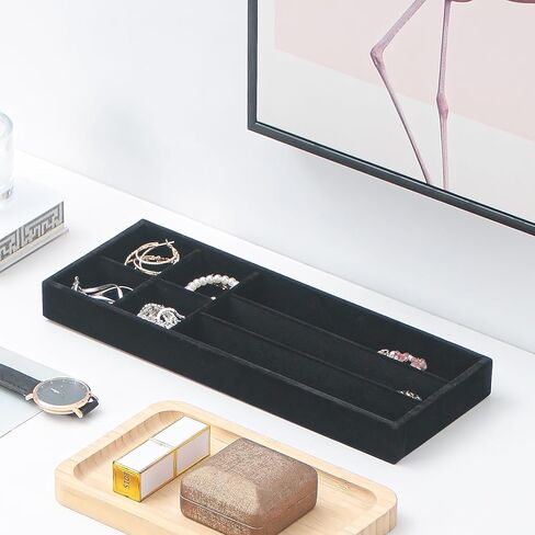 Divided Drawer Organizer Tray, Velvet Jewelry Storage Tray, Necklace Bracelet Ring Earring Display Tray,Bedside Nightstand Desk Holder Tray for Phone Watch Sunglasses Cosmetics Storage/Beige/12grid in Kuwait