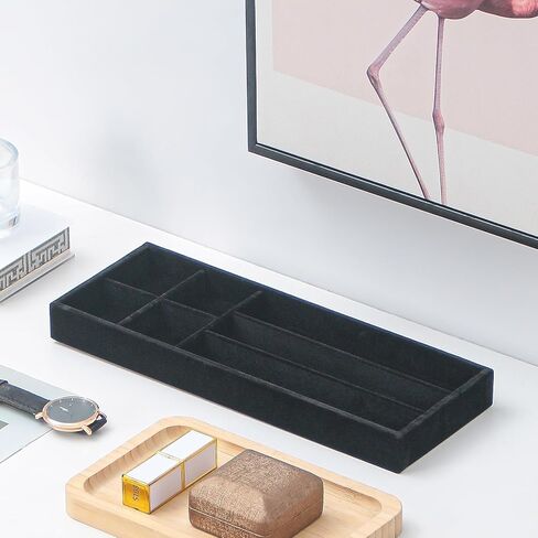Divided Drawer Organizer Tray, Velvet Jewelry Storage Tray, Necklace Bracelet Ring Earring Display Tray,Bedside Nightstand Desk Holder Tray for Phone Watch Sunglasses Cosmetics Storage/Beige/12grid in Kuwait