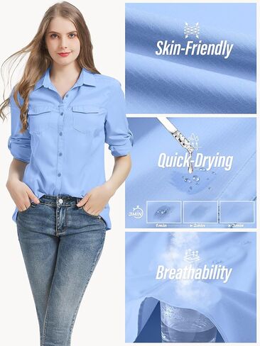 Women UPF 50+ Sun Protection Safari Shirts Quick Dry Lightweight Outdoor Fishing Hiking Travel Shirts with Zipper Pockets,5073 Army M in Kuwait