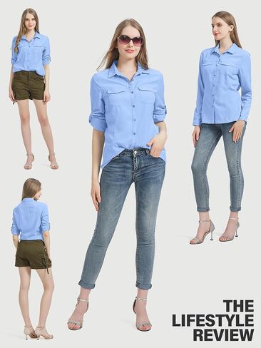 Women UPF 50+ Sun Protection Safari Shirts Quick Dry Lightweight Outdoor Fishing Hiking Travel Shirts with Zipper Pockets,5073 Army M in Kuwait