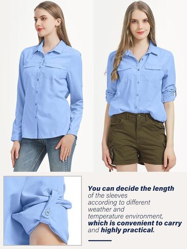 Women UPF 50+ Sun Protection Safari Shirts Quick Dry Lightweight Outdoor Fishing Hiking Travel Shirts with Zipper Pockets,5073 Army M in Kuwait