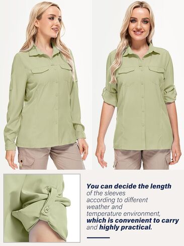 Women UPF 50+ Sun Protection Safari Shirts Quick Dry Lightweight Outdoor Fishing Hiking Travel Shirts with Zipper Pockets,5073 Army M in Kuwait