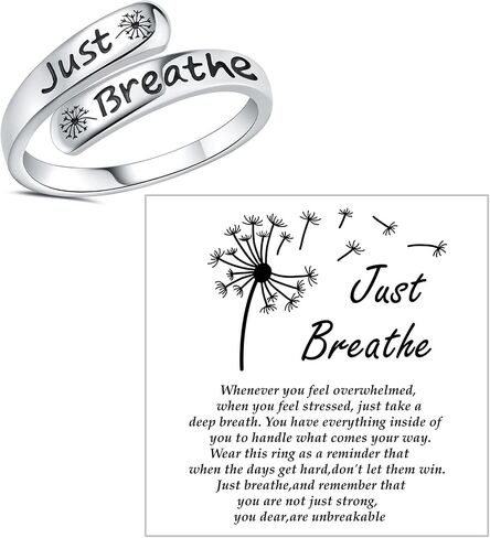 Dandelion Just Breathe Ring for Women 925 Sterling Silver Adjustable Hope Inspirational Jewelry Encouragement Gifts in Saudi Arabia