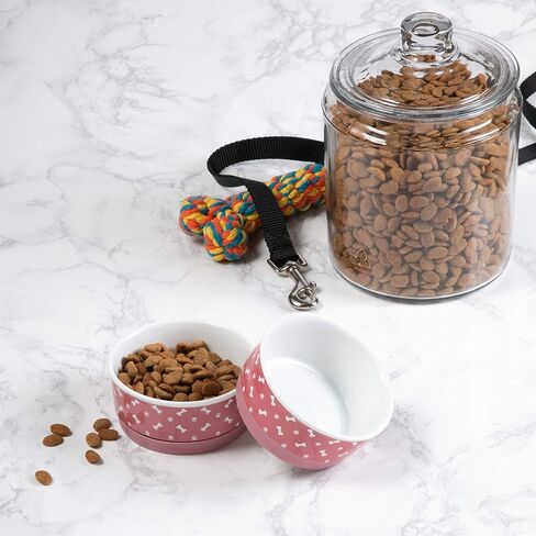 أوعية الحيوانات الأليفة المصنوعة من السيراميك الجاف على شكل عظمة، قاعدة آمنة للاستخدام في الميكروويف وغسالة الأطباق من أجل تغذية آمنة مع فوضى أقل، مجموعة أوعية متوسطة الحجم، 6 × 2، وردي، عدد 2 in Kuwait